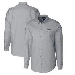 Sweaters & Dress Shirts^New York Jets Men's Cutter & Buck Charcoal Throwback Logo Long Sleeve Stretch Oxford Button-Down Shirt