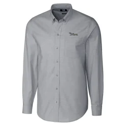 Sweaters & Dress Shirts^New York Jets Men's Cutter & Buck Charcoal Throwback Logo Long Sleeve Stretch Oxford Button-Down Shirt