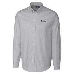 Sweaters & Dress Shirts^New York Jets Men's Cutter & Buck Charcoal Throwback Logo Stretch Oxford Stripe Long Sleeve Button Down Shirt