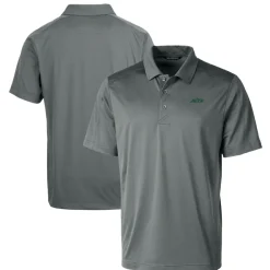 Polos^New York Jets Men's Cutter & Buck Gray Primary Logo Prospect Eco Textured Stretch Recycled Polo