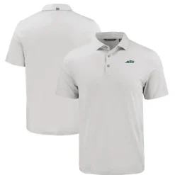 Polos^New York Jets Men's Cutter & Buck Gray Primary Logo Coastline Epic Comfort Eco Recycled Polo