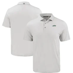 Polos^New York Jets Men's Cutter & Buck Gray Primary Logo Coastline Epic Comfort Eco Recycled Polo