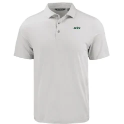 Polos^New York Jets Men's Cutter & Buck Gray Primary Logo Coastline Epic Comfort Eco Recycled Polo