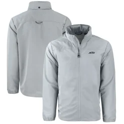 Big & Tall^New York Jets Men's Cutter & Buck Gray Big & Tall Monochromatic Logo Charter Eco Knit Recycled Full-Zip Jacket