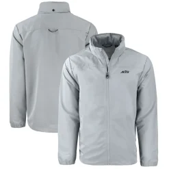 Big & Tall^New York Jets Men's Cutter & Buck Gray Big & Tall Monochromatic Logo Charter Eco Knit Recycled Full-Zip Jacket