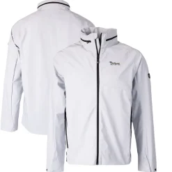 Accessories|Rainwear^New York Jets Men's Cutter & Buck Gray Throwback Logo Vapor Water Repellent Stretch Full-Zip Rain Jacket