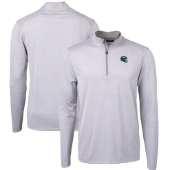 Big & Tall^New York Jets Men's Cutter & Buck Gray/White Big & Tall Helmet Virtue Eco Pique Micro Stripe Recycled Quarter-Zip Top