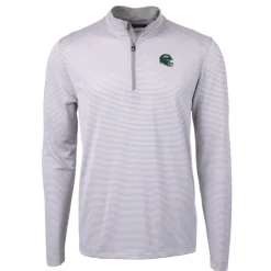 Big & Tall^New York Jets Men's Cutter & Buck Gray/White Big & Tall Helmet Virtue Eco Pique Micro Stripe Recycled Quarter-Zip Top