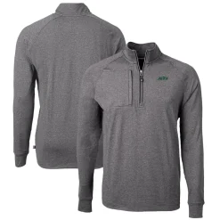 Jackets^New York Jets Men's Cutter & Buck Heather Black Primary Logo Adapt Eco Knit Quarter-Zip Top