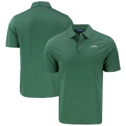 Polos^New York Jets Men's Cutter & Buck Heather Green Primary Logo Forge Eco Stretch Recycled Polo
