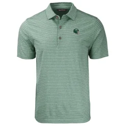 Polos^New York Jets Men's Cutter & Buck Heather Green Helmet Forge Eco Heather Stripe Stretch Recycled Polo
