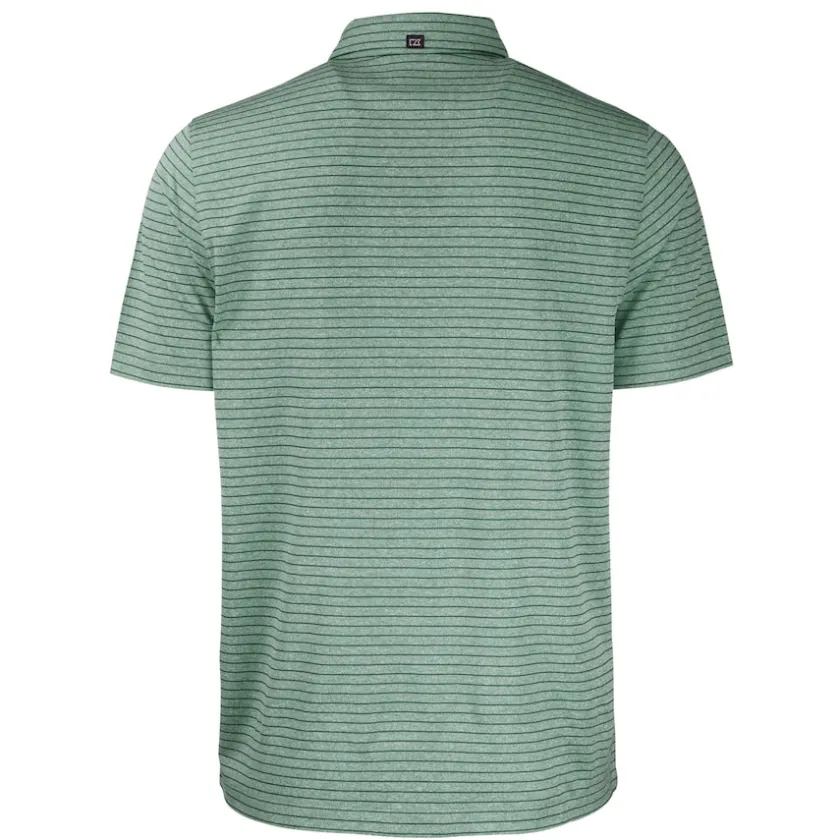 Polos^New York Jets Men's Cutter & Buck Heather Green Helmet Forge Eco Heather Stripe Stretch Recycled Polo