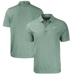 Polos^New York Jets Men's Cutter & Buck Heather Green Primary Logo Forge Eco Heather Stripe Stretch Recycled Polo