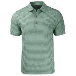 Polos^New York Jets Men's Cutter & Buck Heather Green Primary Logo Forge Eco Heather Stripe Stretch Recycled Polo