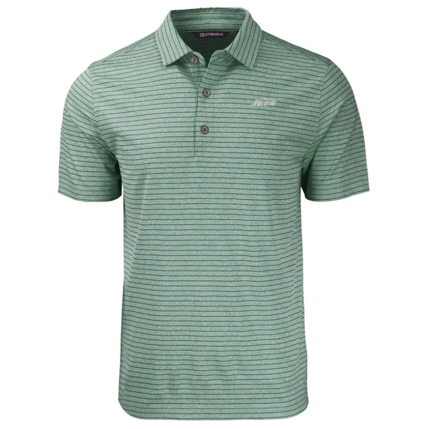 Polos^New York Jets Men's Cutter & Buck Heather Green Primary Logo Forge Eco Heather Stripe Stretch Recycled Polo