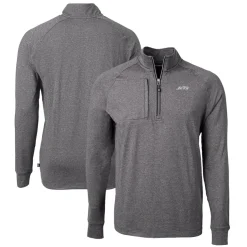 Big & Tall^New York Jets Men's Cutter & Buck Heather Black Monochromatic Logo Big & Tall Adapt Eco Knit Quarter-Zip Top