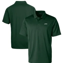 Polos|Big & Tall^New York Jets Men's Cutter & Buck Hunter Green Primary Logo Big & Tall Prospect Eco Textured Stretch Recycled Polo