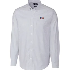 Sweaters & Dress Shirts^New York Jets Men's Cutter & Buck Light Blue Big & Tall Stretch Oxford Stripe Long Sleeve Button-Down Shirt