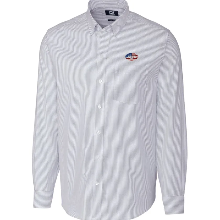 Sweaters & Dress Shirts^New York Jets Men's Cutter & Buck Light Blue Big & Tall Stretch Oxford Stripe Long Sleeve Button-Down Shirt