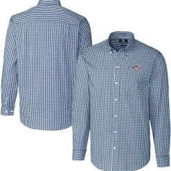 Sweaters & Dress Shirts^New York Jets Men's Cutter & Buck Navy Easy Care Stretch Gingham Big & Tall Long Sleeve Button-Down Shirt