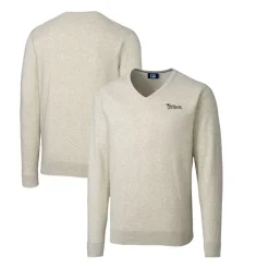Sweaters & Dress Shirts|Sweaters^New York Jets Men's Cutter & Buck Oatmeal Throwback Logo Lakemont Tri-Blend V-Neck Pullover Sweater