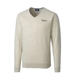 Sweaters & Dress Shirts|Sweaters^New York Jets Men's Cutter & Buck Oatmeal Throwback Logo Lakemont Tri-Blend V-Neck Pullover Sweater