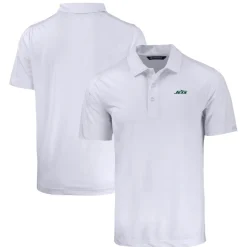 Polos^New York Jets Men's Cutter & Buck White Primary Logo Prospect Eco Textured Stretch Recycled Polo