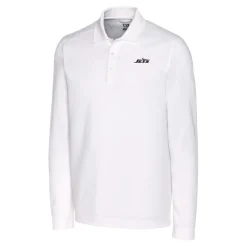 Polos^New York Jets Men's Cutter & Buck White Monochromatic Logo DryTec Advantage Tri-Blend Pique Long Sleeve Polo