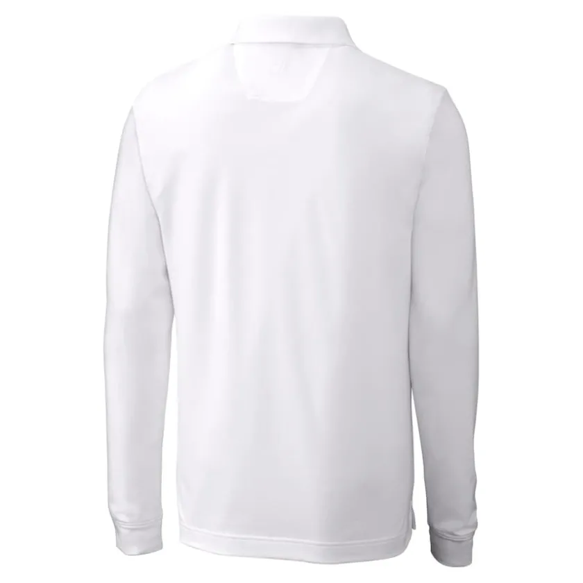 Polos^New York Jets Men's Cutter & Buck White Monochromatic Logo DryTec Advantage Tri-Blend Pique Long Sleeve Polo