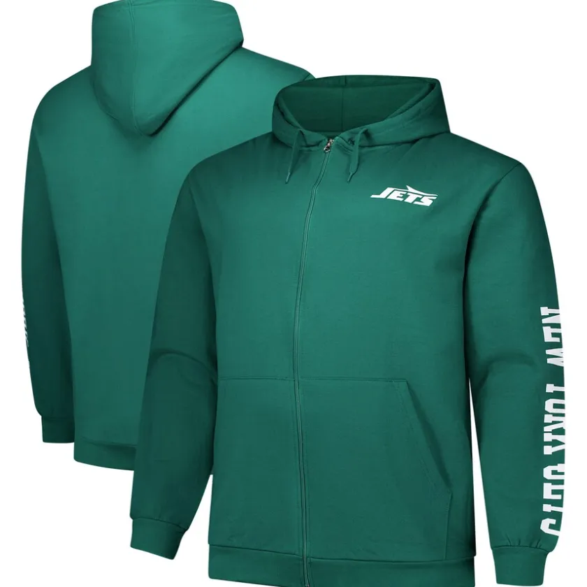Big & Tall^New York Jets Men's Fanatics Green Big & Tall Sleeve Hit Full-Zip Hoodie