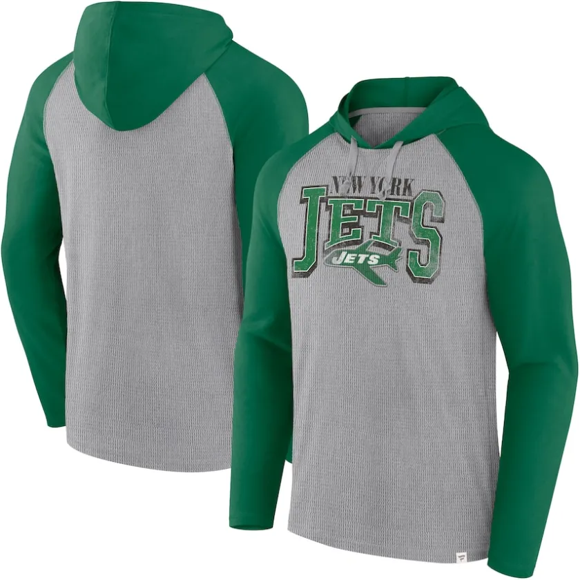T-Shirts|Men^New York Jets Men's Fanatics Gray/Kelly Green Under Center Long Sleeve Hoodie T-Shirt
