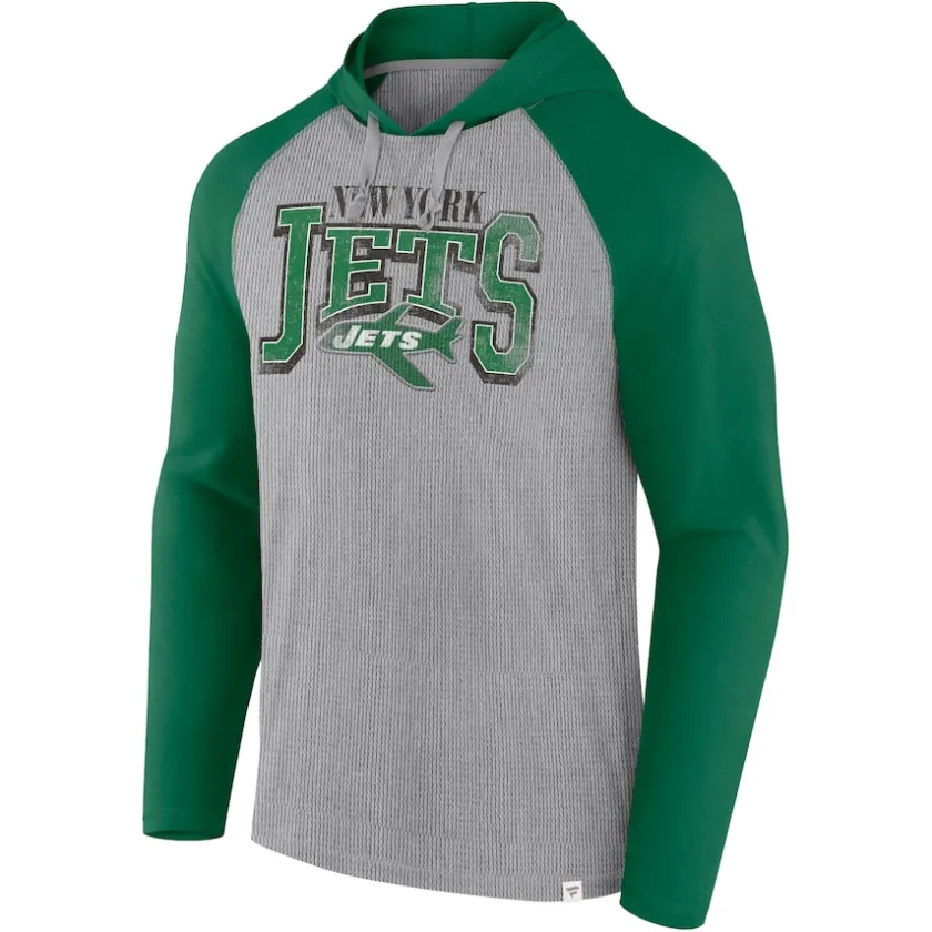 T-Shirts|Men^New York Jets Men's Fanatics Gray/Kelly Green Under Center Long Sleeve Hoodie T-Shirt