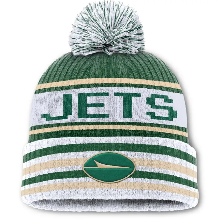 Knit^New York Jets Men's Fanatics Green/White Blindside Cuffed Knit Hat With Pom