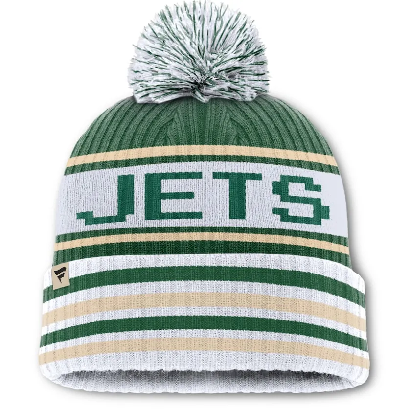 Knit^New York Jets Men's Fanatics Green/White Blindside Cuffed Knit Hat With Pom