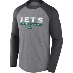 T-Shirts|Men^New York Jets Men's Fanatics Heather Gray/Charcoal Tri-Blend Raglan Long Sleeve T-Shirt