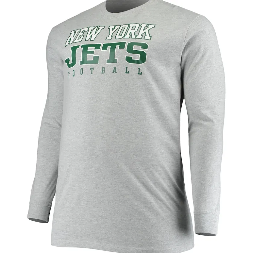 Big & Tall|Long Sleeved^New York Jets Men's Fanatics Heathered Gray Big & Tall Practice Long Sleeve T-Shirt
