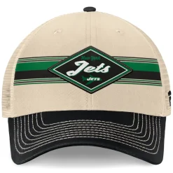 Hats|Men^New York Jets Men's Fanatics Natural/Black Diamond Stripe Trucker Adjustable Hat