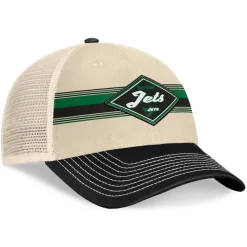 Hats|Men^New York Jets Men's Fanatics Natural/Black Diamond Stripe Trucker Adjustable Hat