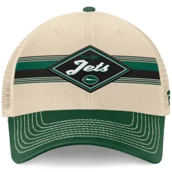 Hats|Men^New York Jets Men's Fanatics Natural/Green Diamond Stripe Trucker Adjustable Hat