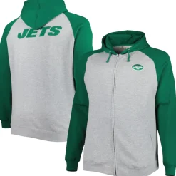 Big & Tall^New York Jets Men's Heather Gray Big & Tall Fleece Raglan Full-Zip Hoodie Jacket