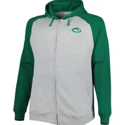 Big & Tall^New York Jets Men's Heather Gray Big & Tall Fleece Raglan Full-Zip Hoodie Jacket