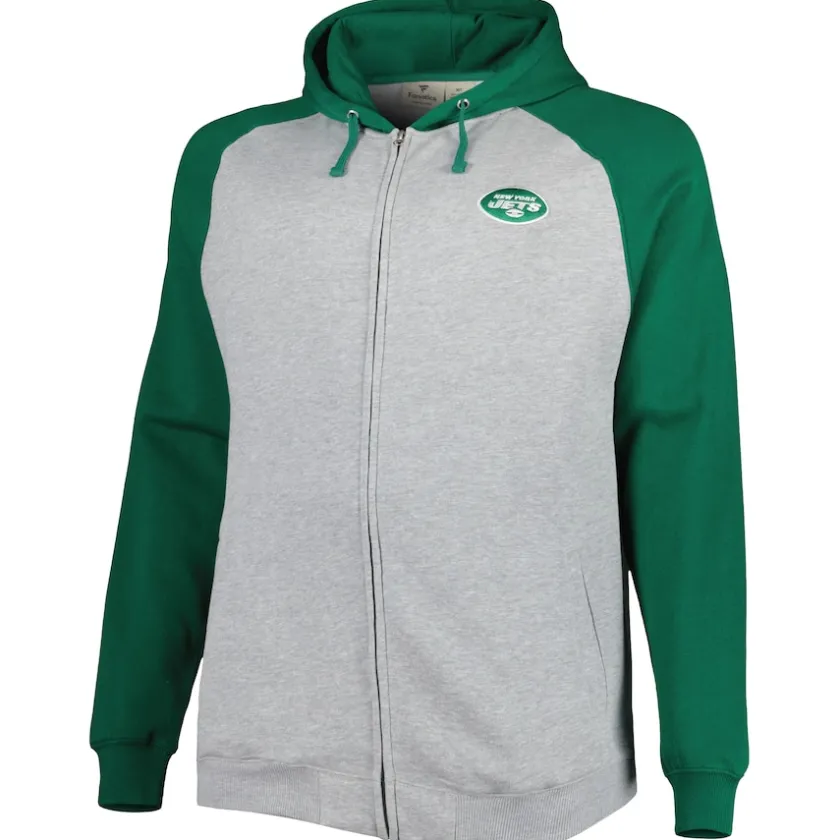 Big & Tall^New York Jets Men's Heather Gray Big & Tall Fleece Raglan Full-Zip Hoodie Jacket