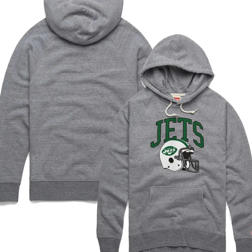 Sweatshirts & Fleece|Men^New York Jets Men's Homage Gray Retro Helmet Raglan Pullover Tri-Blend Hoodie