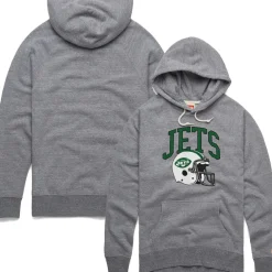 Sweatshirts & Fleece|Men^New York Jets Men's Homage Gray Retro Helmet Raglan Pullover Tri-Blend Hoodie