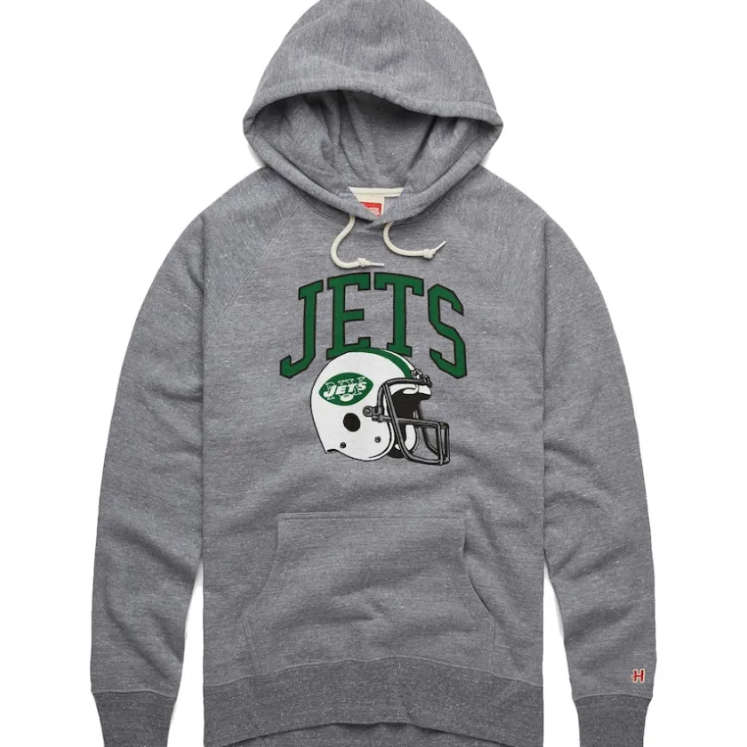 Sweatshirts & Fleece|Men^New York Jets Men's Homage Gray Retro Helmet Raglan Pullover Tri-Blend Hoodie