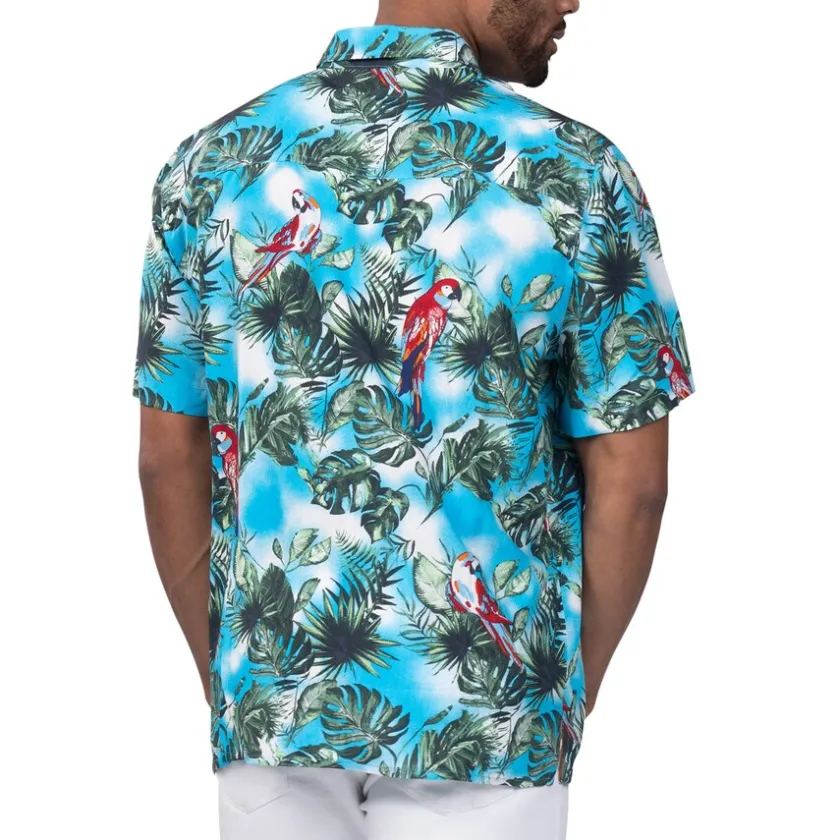 Sweaters & Dress Shirts^New York Jets Men's Margaritaville Light Blue Jungle Parrot Party Button-Up Shirt