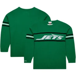 Sweaters & Dress Shirts|Sweaters^New York Jets Men's Mitchell & Ness Green Throwback 1984 Pullover Sweater