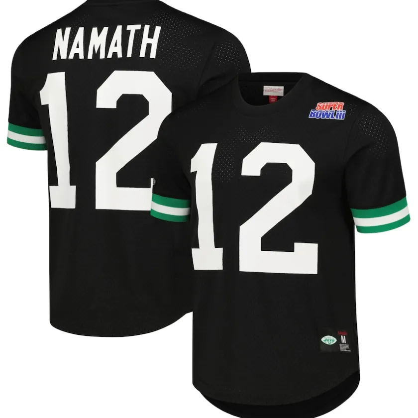 T-Shirts|Men^New York Jets Men's Mitchell & Ness Joe Namath Black Retired Player Name & Number Mesh Top
