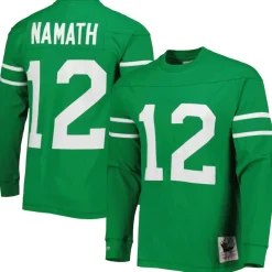 T-Shirts|Men^New York Jets Men's Mitchell & Ness Joe Namath Kelly Green Throwback Retired Player Name & Number Long Sleeve Top