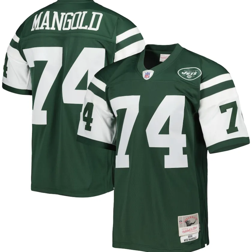 Replica|Throwback^New York Jets Men's Mitchell & Ness Nick Mangold Green Legacy Replica Jersey